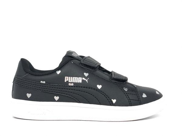 PUMA Smash V2 Studs V Ps Sneaker bambina nera con cuori