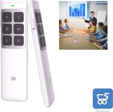Puntatore Wireless Professionale, Remote Control, per Power Point o Presentazione didattica ci colore bianco 2,4Ghz fino a 100mt