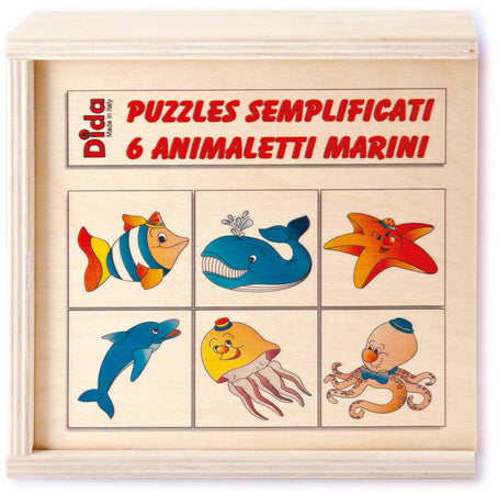 Puzzle Semplificato - Animali Marini (6 Tavole) in Legno Gioco per Bambini Dida