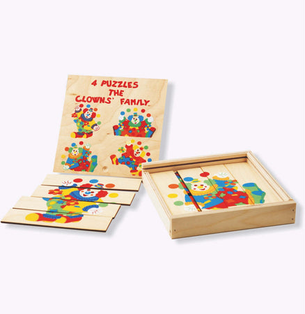 Puzzle Semplificato - Clowns (4 Tavole) in Legno Gioco per Bambini Dida
