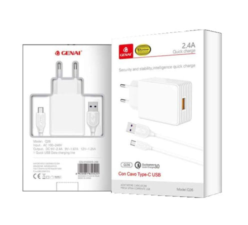 Caricabatteria da muro Quick Charge 3.0 + Cavo USB > Type-C