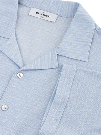 Gran Sasso Camicia a Mezza Manica Azzurra Misto Lino da uomo
