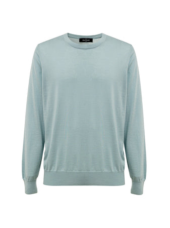 Gran Sasso Maglia Girocollo Azzurra in Cashmere e Seta in Azzurro da uomo
