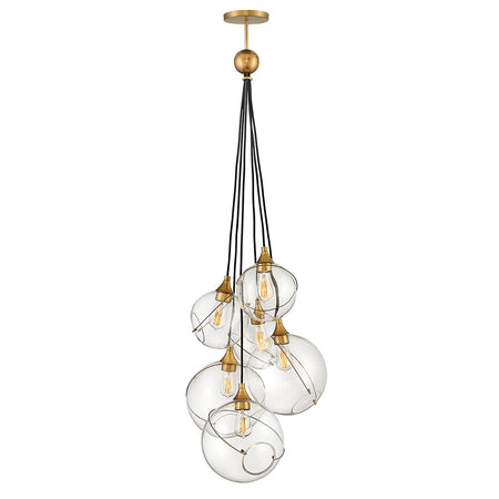 Lampadario Industrial Nordico Skye Acciaio Ottone Antico 6 Luci E27
