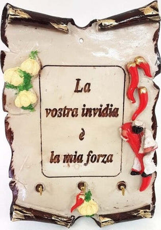 Quadretto-Con-Ganci-La-Vostra-Invidia-Pulcinella-Portafortuna-Terracotta