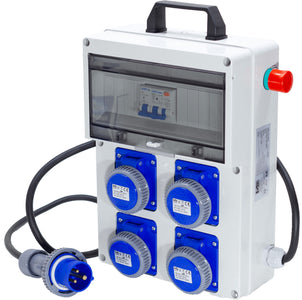 QUADRO ELETTRICO DA CANTIERE ASC 220V MONOFASE CON 4 PRESE IP67 DA 16A + FUNGO DI EMERGENZA