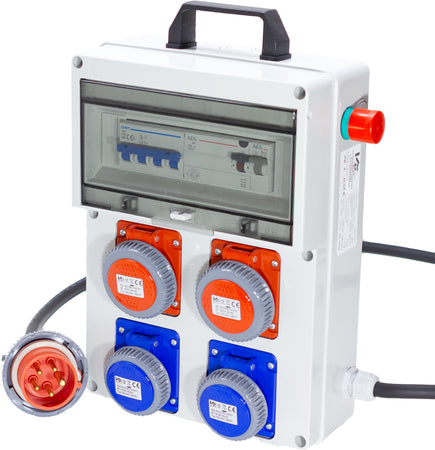 Quadro Elettrico Da Cantiere Asc 380v Con 2 Prese 220v E 2 Prese Trifase + Fungo Di Emergenza