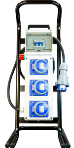 Quadro Elettrico di Distribuzione da Cantiere - 3Prese 220V e Fungo di Emergenza su Cavalletto d'acciaio