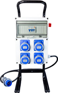 Quadro Elettrico di Distribuzione da Cantiere - 4Prese 220V e Fungo di Emergenza su Cavalletto d'acciaio