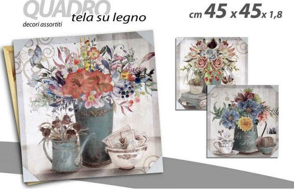 Quadro-Quadretto-Decorativo-45x45x1,8cm-Tela-Su-Legno-Decori-Ass.-Piante-757365