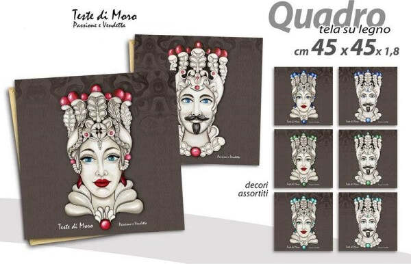 Quadro-Quadretto-Testa-Di-Moro-Tela-Su-Legno-45x45x1,8cm-Vari-Decori-Moro-820076