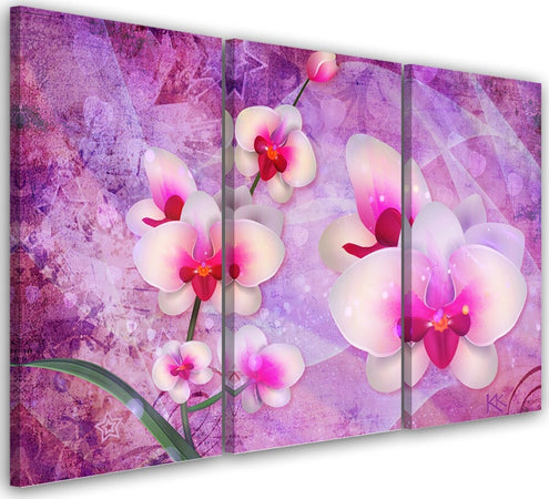 Quadro-su-tela-3-pannelli,-Astrazione-dei-fiori-di-orchidea