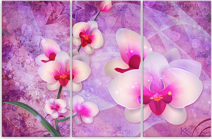 Quadro-su-tela-3-pannelli,-Astrazione-dei-fiori-di-orchidea