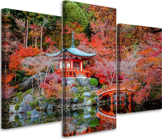 Quadro-su-tela-3-pezzi-Giappone-paesaggio-rosso