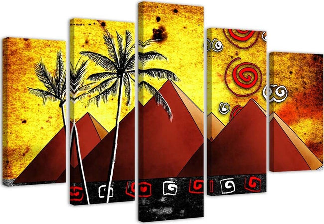 Quadro-su-tela-5-pannelli-Africa-Piramidi-Palme