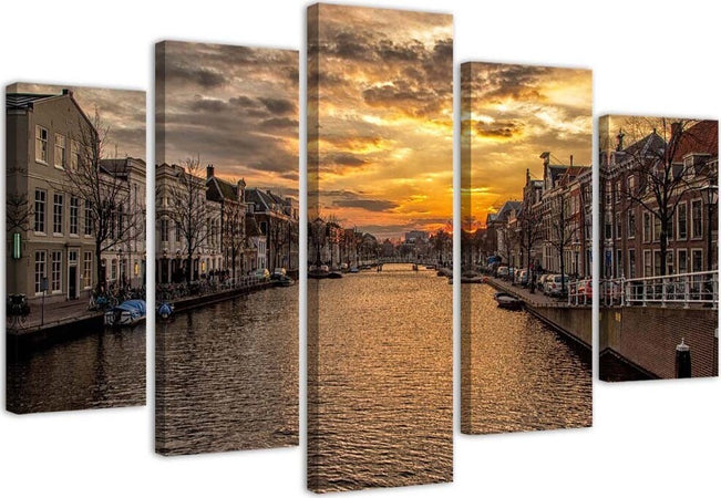 Quadro-su-tela-5-pannelli-Amsterdam-città-fluviale