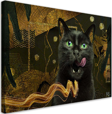 Quadro-su-tela,-Abstrazione-d'oro-del-gatto-nero