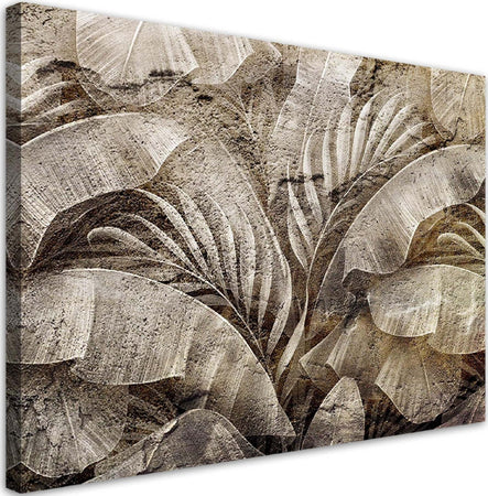 Quadro-su-tela,-Foglie-di-giungla-di-palma-sull'imitazione-del-cemento