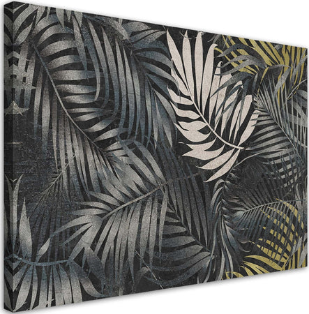 Quadro-su-tela,-Foglie-tropicali-scure-natura