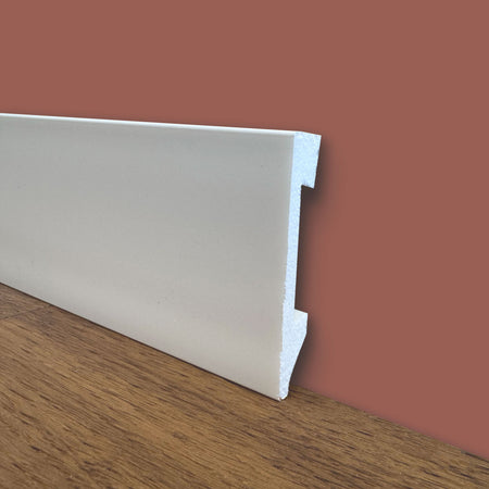 Battiscopa Quadro in POLIMERI linea BASICBOARD 75x14mm - BIANCO pitturabile (prezzo al metro)