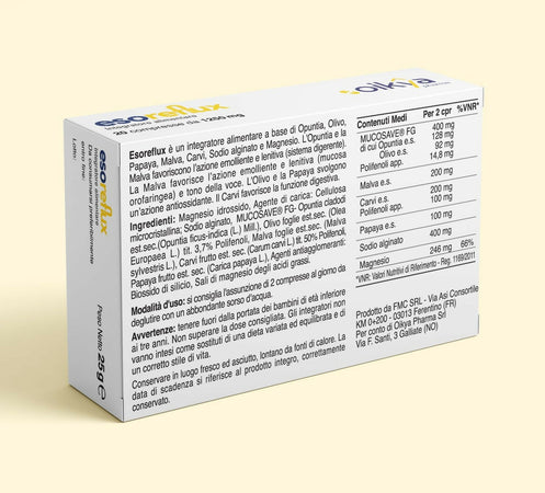 Oikya pharma esoreflux reflusso gastroesofageo | 20 compresse ad alto dosaggio 1250mg | bruciore e indigestione | sintomi reflusso gastrico | senza lattosio e gluten free