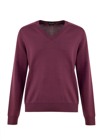 Tom Ford Maglione V-Neck in Seta Viola da uomo