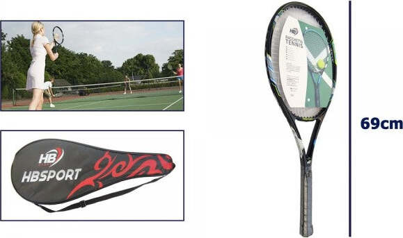 Racchetta-Da-Tennis-69-Cm-Nera-Resistente-Allenamento-Con-Borsa-Trasporto-06036