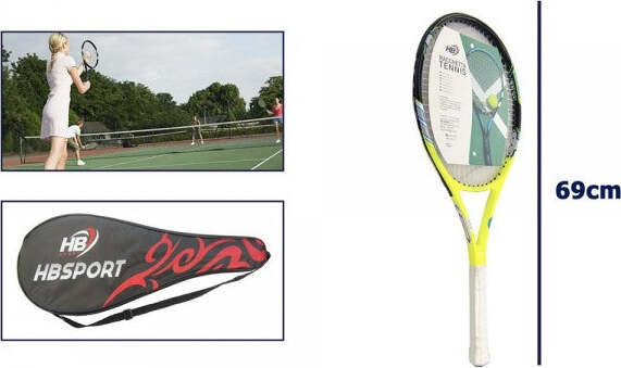 Racchetta-Tennis-69cm-Gialla-Bianca-Resistente-Allenamento-Borsa-Trasporto-06038