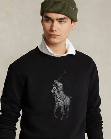 Ralph-Lauren-Felpa-Uomo-Big-Pony-In-Pelle-Felpa-Girocollo-Senza-Cappuccio