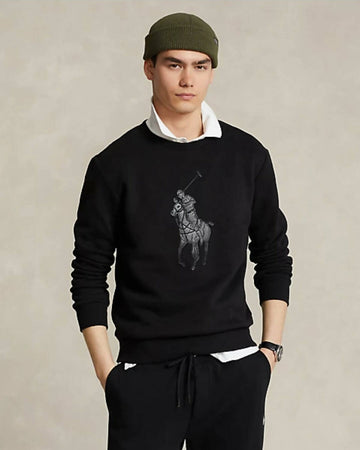 Ralph-Lauren-Felpa-Uomo-Big-Pony-In-Pelle-Felpa-Girocollo-Senza-Cappuccio