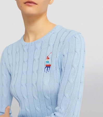 Ralph-Lauren-Pullover-Donna-Trecce-Cotone-Con-Ricamo-Big-Pony-Ricamato-Multicolor