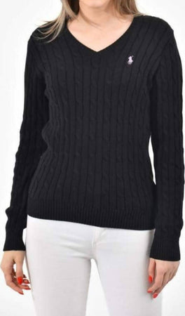 Ralph Lauren Pullover Donna Trecce Scollo a V in Cotone Maglione Slim Fit Tinta Unita Pony Ricamato Maniche Lunghe Moda/Donna/Abbigliamento/Maglioni e cardigan/Maglioni Euforia - Bronte, Commerciovirtuoso.it