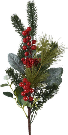 Ramo decorativo color verde e bacche rosse per decorazioni e composizioni di fiori h 50 cm Casa e cucina/Decorazioni per interni/Addobbi e decorazioni per ricorrenze/Decorazioni natalizie/Ghirlande e corone MagiediNatale.it - Altamura, Commerciovirtuoso.it