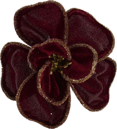 Ramo decorativo Magnolia in velluto Bordeaux bordo oro con clip da 15 cm Casa e cucina/Decorazioni per interni/Addobbi e decorazioni per ricorrenze/Decorazioni natalizie/Ghirlande e corone MagiediNatale.it - Altamura, Commerciovirtuoso.it