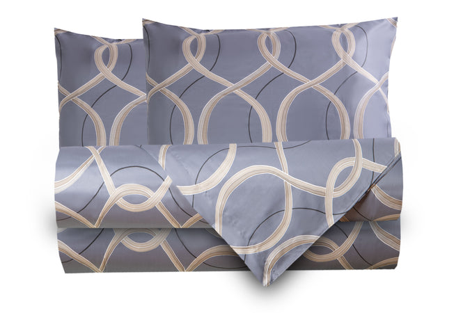 Completo letto lenzuola stampato stampa fantasia in raso di puro di cotone made in Italy MATRIMONIALE SPIRALI - Vanita di raso