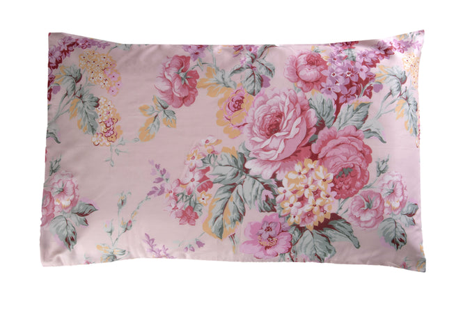 Completo letto lenzuola stampato stampa fantasia in raso di puro di cotone made in Italy MATRIMONIALE PRIMAVERA ROSA - Vanita di raso