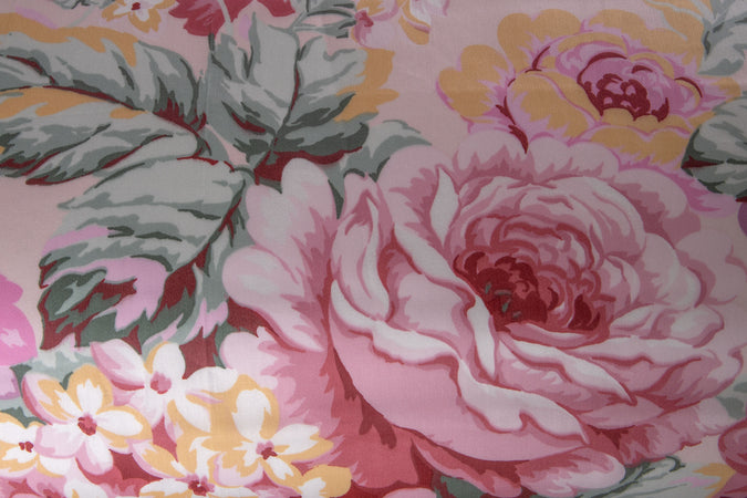 Completo letto lenzuola stampato stampa fantasia in raso di puro di cotone made in Italy MATRIMONIALE PRIMAVERA ROSA - Vanita di raso