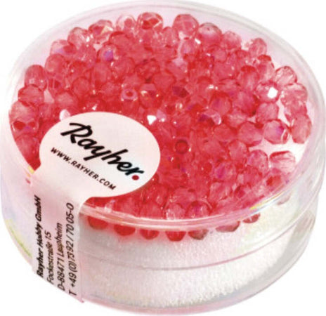 RAYHER---100-PEZZI---PERLA-VETRO-SFACCIETTATA-3MM---COLORE-ROSSO-RUBINO-IRIDESCENTE