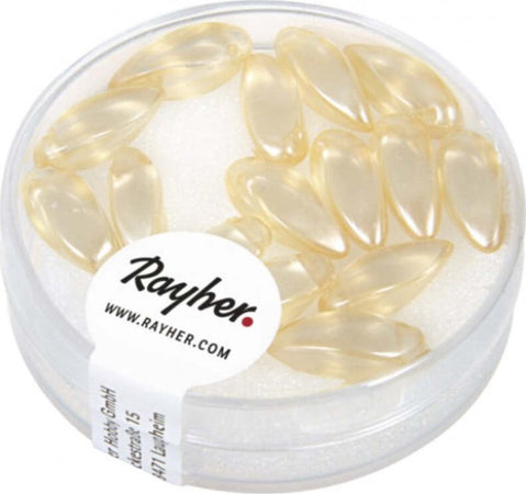 RAYHER---15-PEZZI---PERLE-IN-VETRO-A-GOCCIA-6X12MM---COLORE-AVORIO