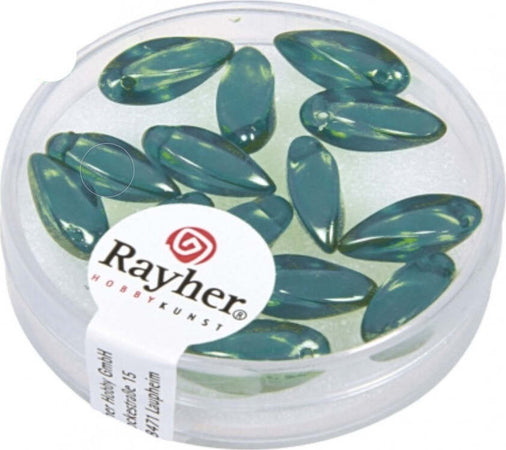 RAYHER---15-PEZZI---PERLE-IN-VETRO-A-GOCCIA-6X12MM---COLORE-TURCHESE