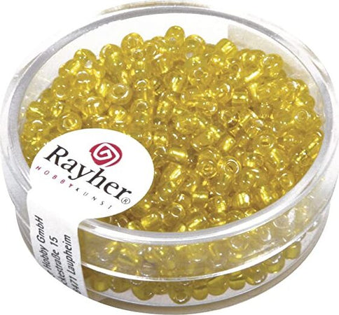 RAYHER---16-GRAMMI---PERLINE-IN-VETRO-ROTONDE-CON-FORO-ARGENTATO-Ø2,6MM---COLORE-GIALLO