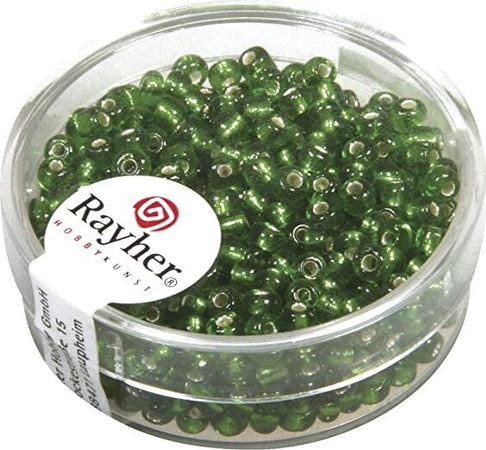 RAYHER---16-GRAMMI---PERLINE-IN-VETRO-ROTONDE-CON-FORO-ARGENTATO-Ø2,6MM---COLORE-VERDE-SCURO