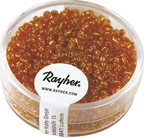 RAYHER---17-GRAMMI---PERLINE-IN-VETRO-ROTONDE-CON-FORO-ARGENTATO-Ø2MM---COLORE-ARANCIONE