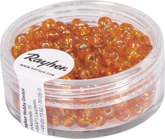 RAYHER---17-GRAMMI---PERLINE-IN-VETRO-ROTONDE-CON-FORO-ARGENTATO-Ø4MM---COLORE-ARANCIONE