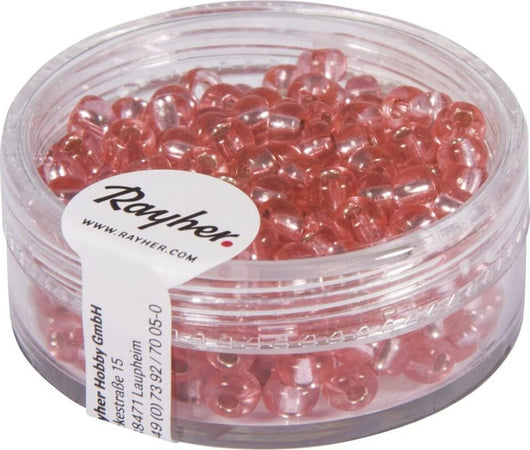 RAYHER---17-GRAMMI---PERLINE-IN-VETRO-ROTONDE-CON-FORO-ARGENTATO-Ø4MM---COLORE-ROSA