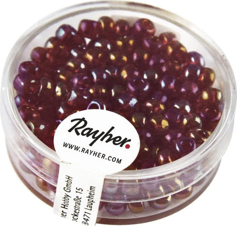 RAYHER---17-GRAMMI---PERLINE-IN-VETRO-ROTONDE-CON-FORO-ARGENTATO-Ø4MM---COLORE-ROSSO-VINO