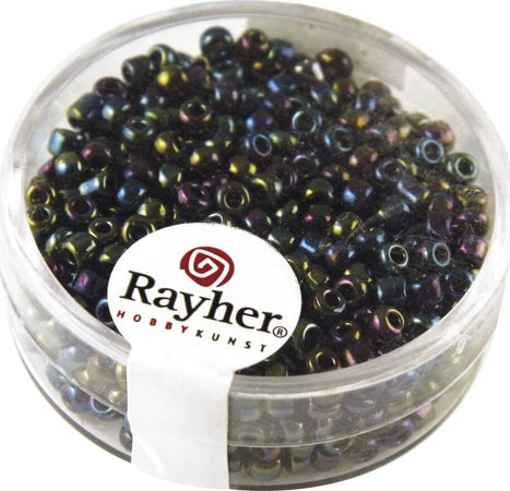 RAYHER---17-GRAMMI---PERLINE-IN-VETRO-ROTONDE-OPACHE-LUSTRATE-FORO-Ø2,6MM---COLORE-NERO-IRIDESCENTE