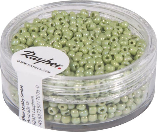RAYHER---17-GRAMMI---PERLINE-IN-VETRO-ROTONDE-OPACHE-LUSTRATE-FORO-Ø2MM---COLORE-VERDE-CHIARO