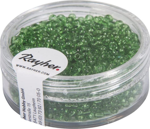 RAYHER---17-GRAMMI---PERLINE-IN-VETRO-ROTONDE-TRASPARENTI-FORO-Ø2MM---COLORE-VERDE