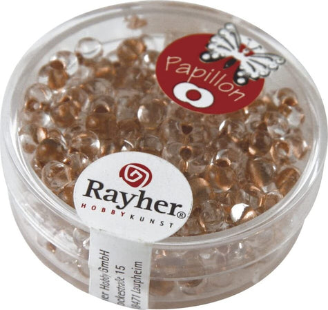 RAYHER---18-GRAMMI---ROCAILLE-PAPILLON-IN-VETRO-CON-FORO-Ø1,5MM---COLORE-RAME-LUCIDO
